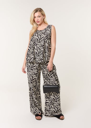 Blue Vanilla Black Leaf Print Vest and Trouser Set