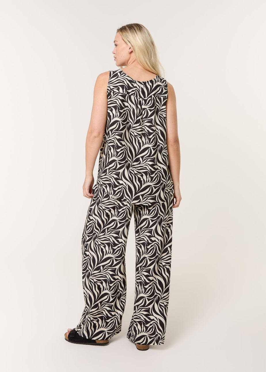 Blue Vanilla Black Leaf Print Vest and Trouser Set
