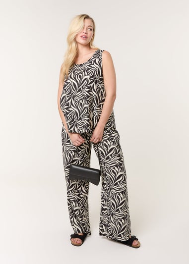 Blue Vanilla Black Leaf Print Vest and Trouser Set