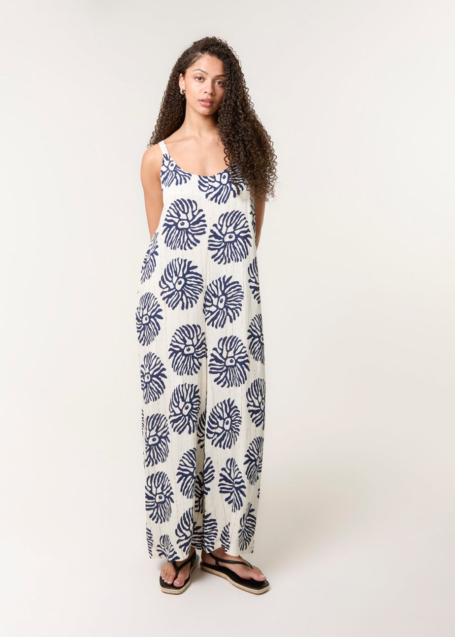 Blue Vanilla Navy Abstract Wide Leg Jumpsuit