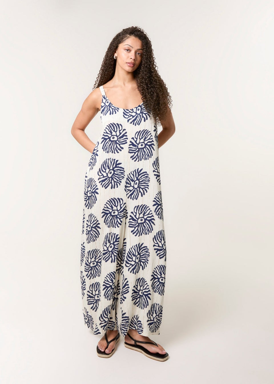 Blue Vanilla Navy Abstract Wide Leg Jumpsuit