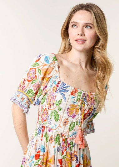 Blue Vanilla Multi Square Neck Puff Sleeve Dress