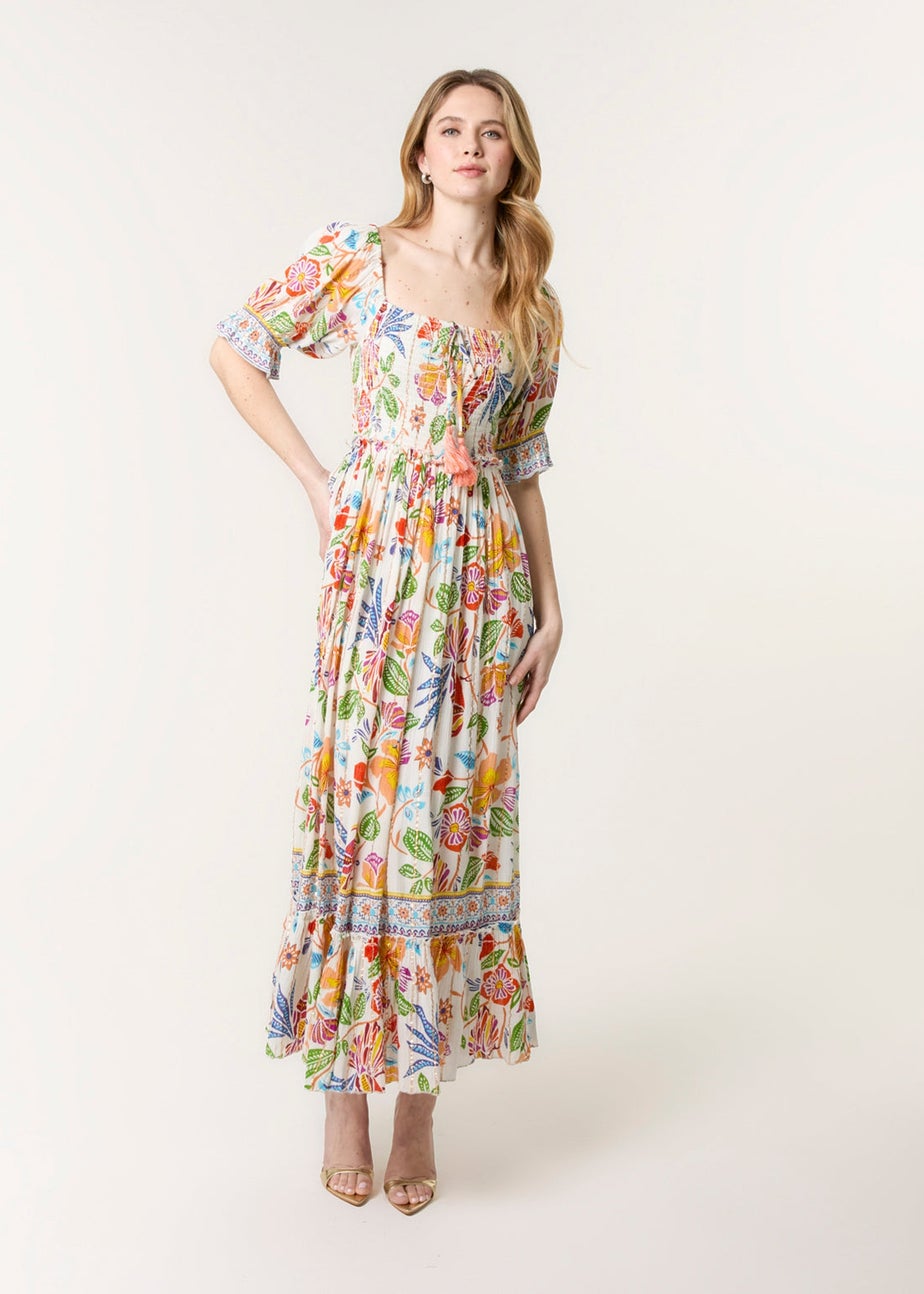 Blue Vanilla Multi Square Neck Puff Sleeve Dress