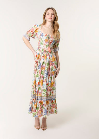 Blue Vanilla Multi Square Neck Puff Sleeve Dress