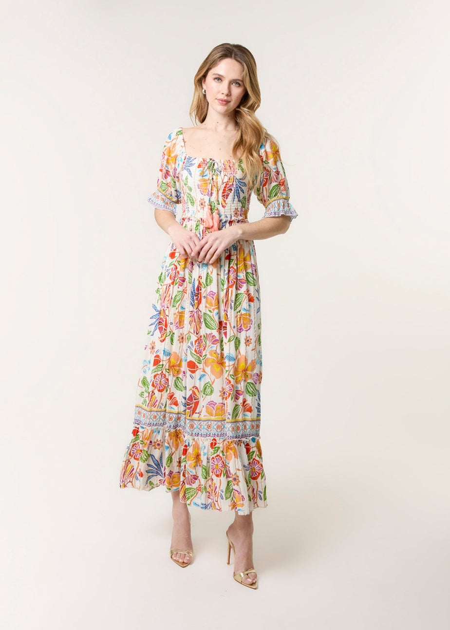 Blue Vanilla Multi Square Neck Puff Sleeve Dress