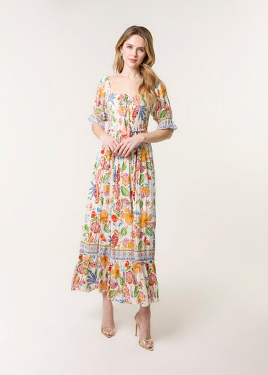 Blue Vanilla Multi Square Neck Puff Sleeve Dress