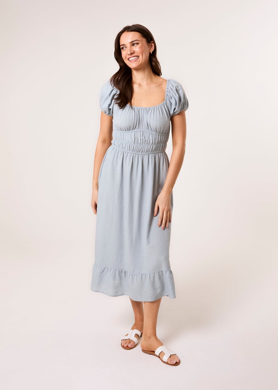Blue Vanilla Blue Puff Sleeve Shirred Panel Dress