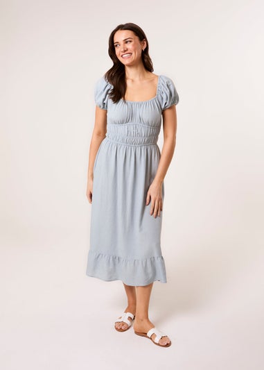 Blue Vanilla Blue Puff Sleeve Shirred Panel Dress
