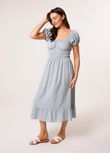 Blue Vanilla Blue Puff Sleeve Shirred Panel Dress