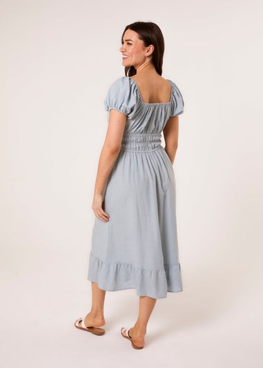 Blue Vanilla Blue Puff Sleeve Shirred Panel Dress
