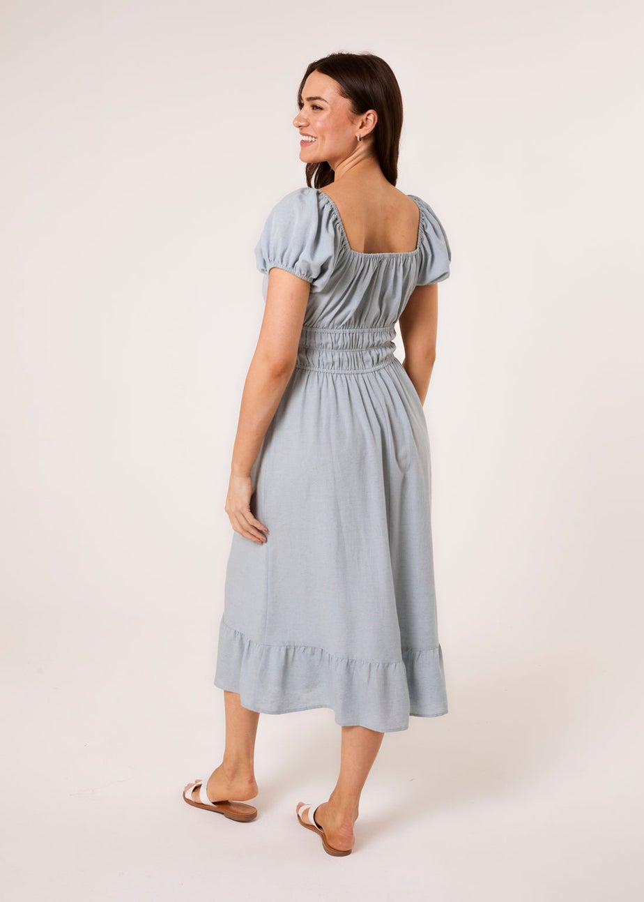 Blue Vanilla Blue Puff Sleeve Shirred Panel Dress