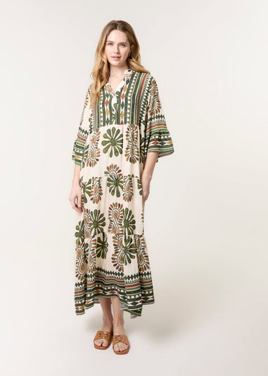 Blue Vanilla Khaki Aztec Diamante Maxi Dress