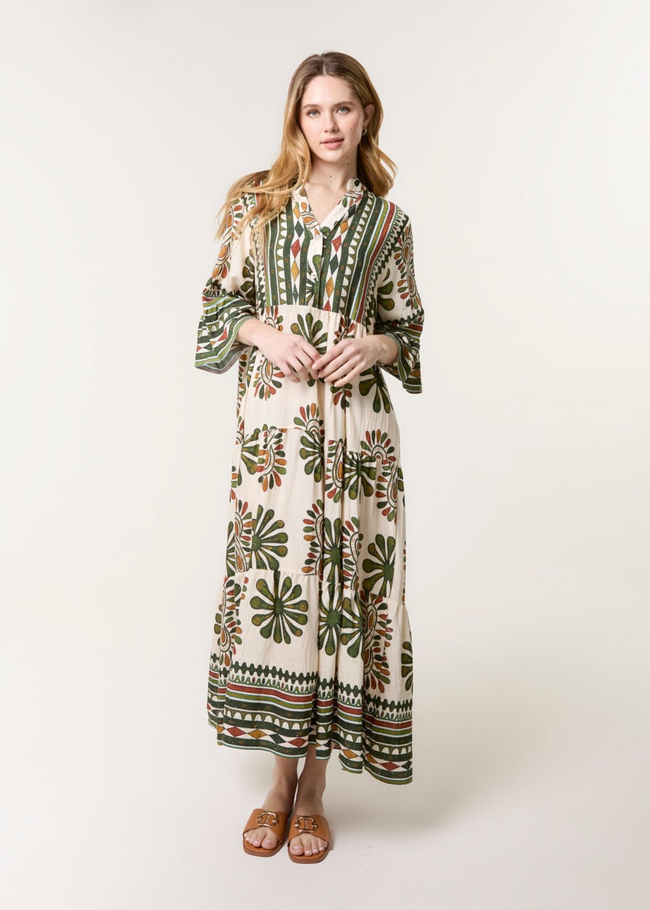 Blue Vanilla Khaki Aztec Diamante Maxi Dress