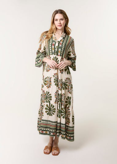 Blue Vanilla Khaki Aztec Diamante Maxi Dress