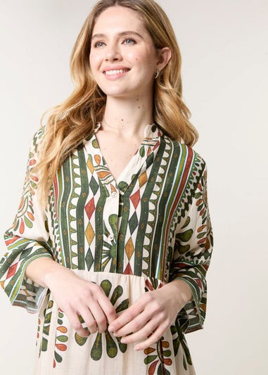 Blue Vanilla Khaki Aztec Diamante Maxi Dress