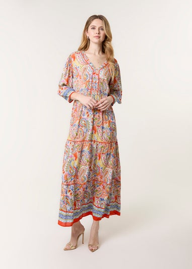 Blue Vanilla Multi Paisley Tiered Maxi Dress