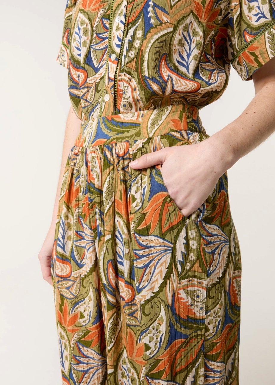 Blue Vanilla Green Border Print Straight Leg Trousers