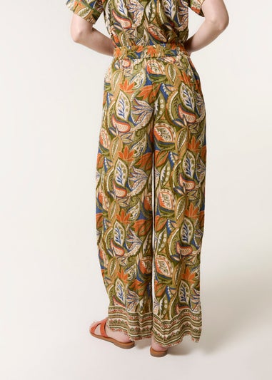 Blue Vanilla Green Border Print Straight Leg Trousers