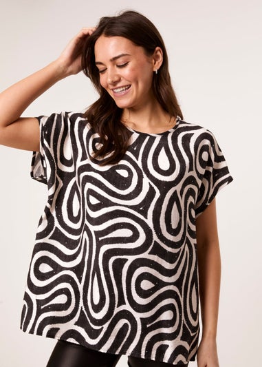 Blue Vanilla Black Round Neck Top With Abstract Print