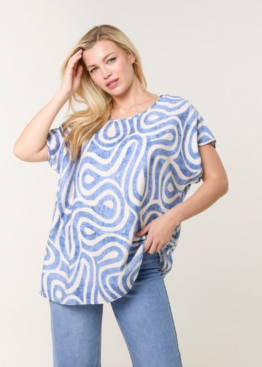 Blue Vanilla Blue Round Neck Top With Abstract Print