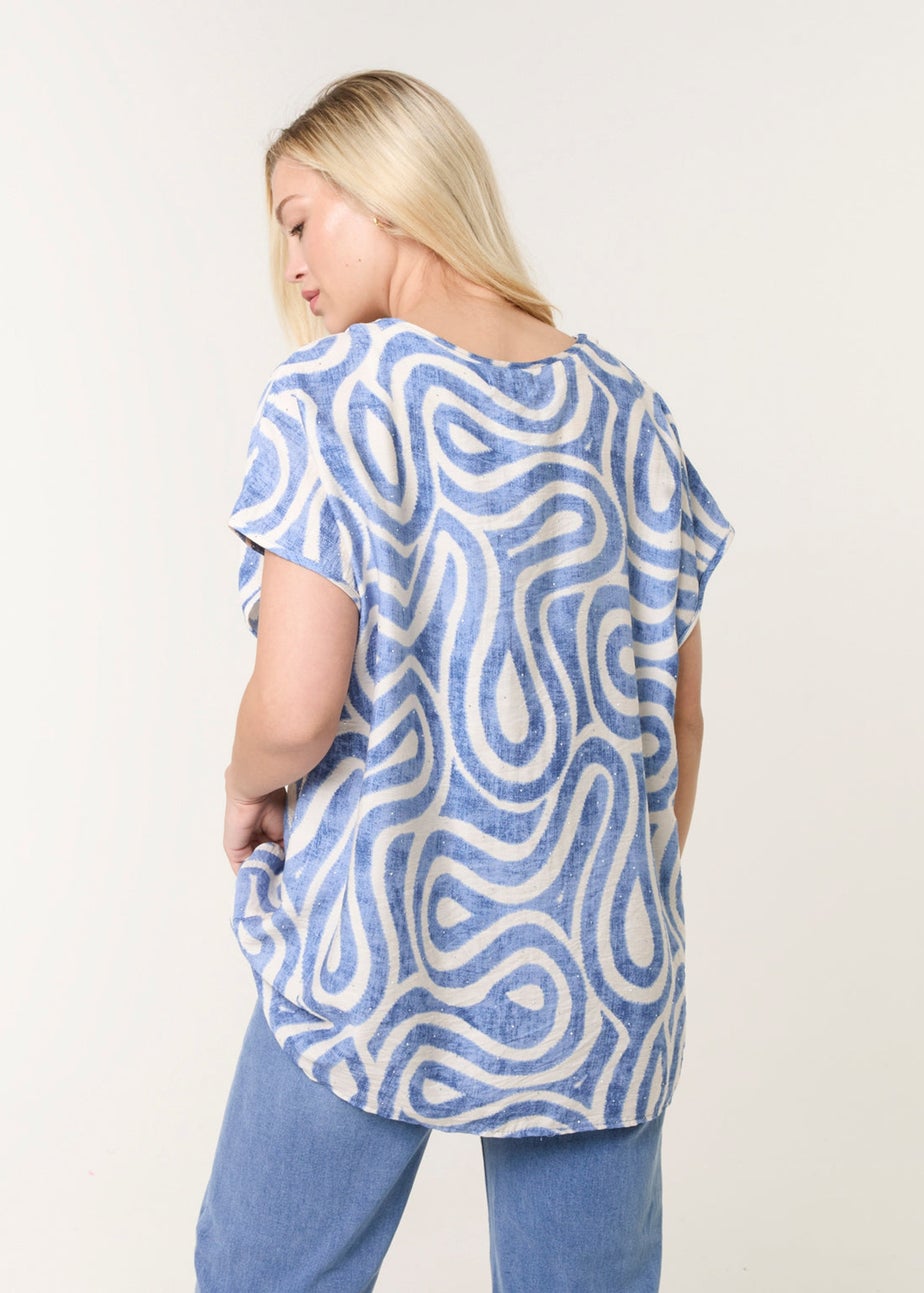 Blue Vanilla Blue Round Neck Top With Abstract Print