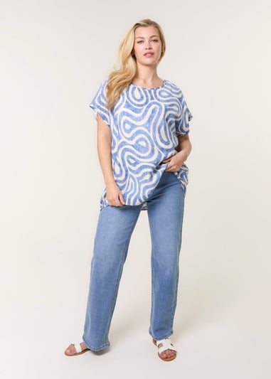 Blue Vanilla Blue Round Neck Top With Abstract Print