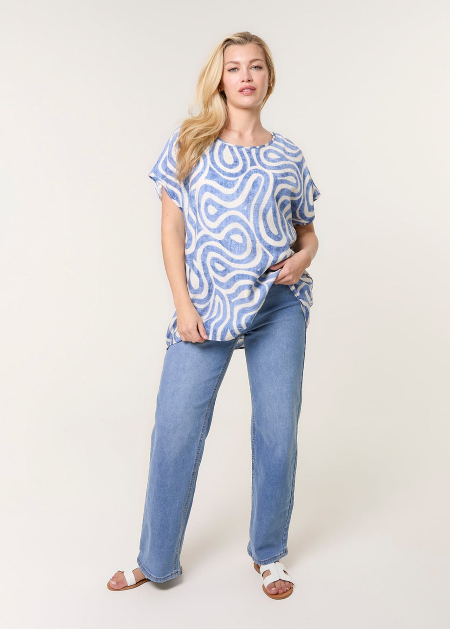 Blue Vanilla Blue Round Neck Top With Abstract Print