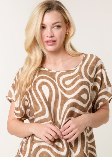 Blue Vanilla Beige Round Neck Top With Abstract Print