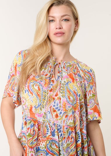 Blue Vanilla Multi Paisley Tie Front Top
