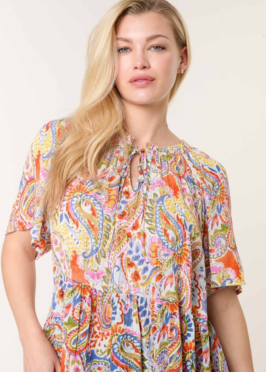 Blue Vanilla Multi Paisley Tie Front Top