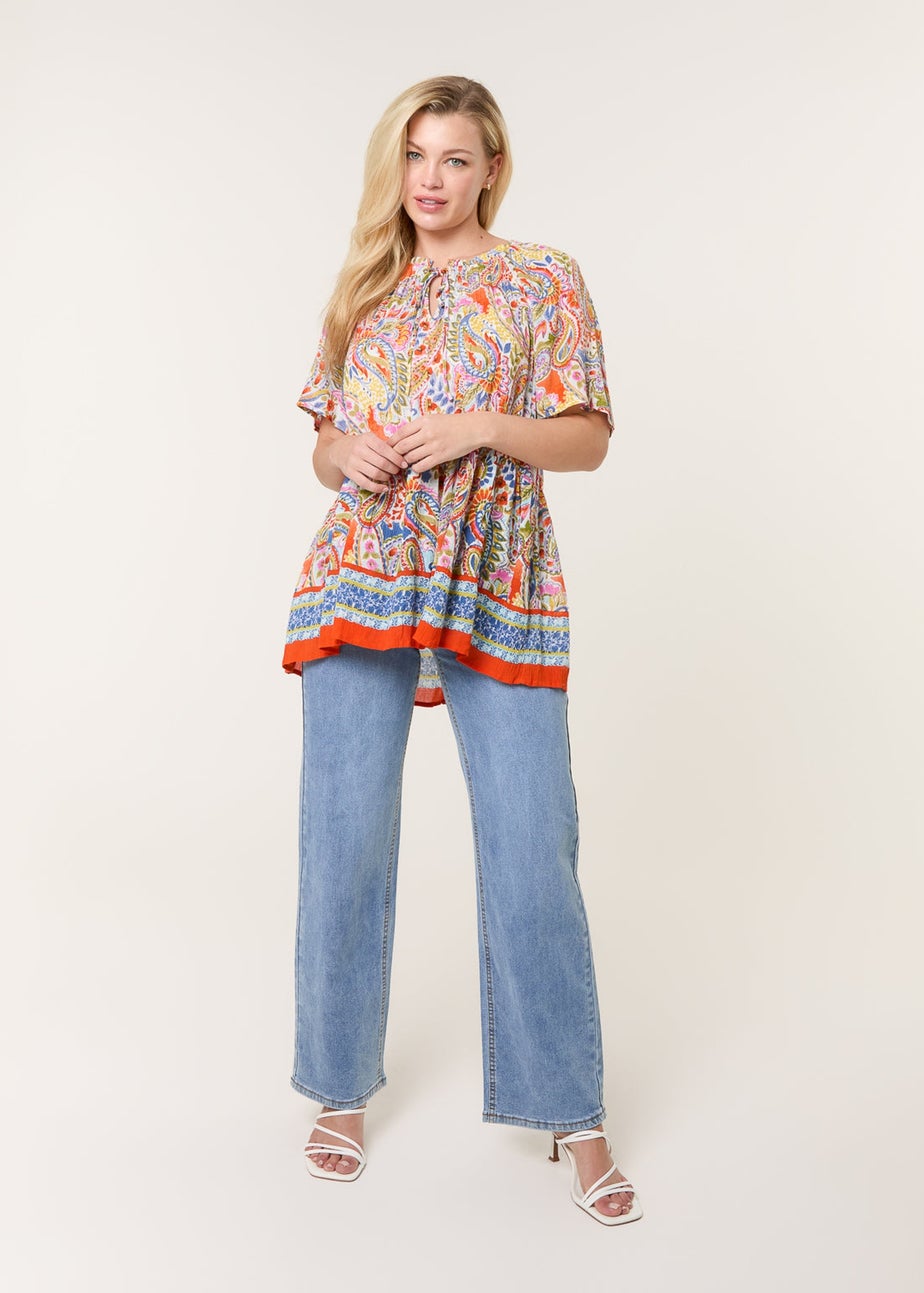 Blue Vanilla Multi Paisley Tie Front Top