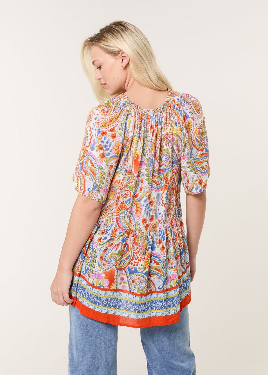 Blue Vanilla Multi Paisley Tie Front Top
