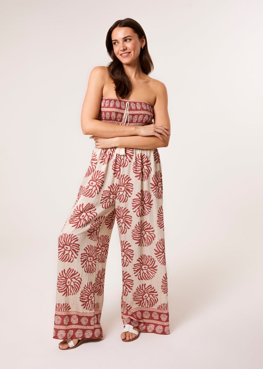 Blue Vanilla Orange Strapless Elasticated Printed Jumpsuit