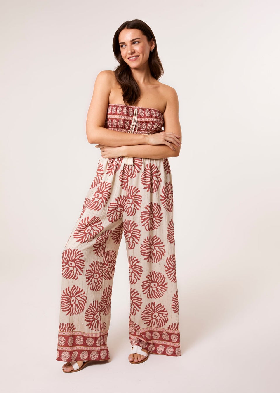 Blue Vanilla Orange Strapless Elasticated Printed Jumpsuit