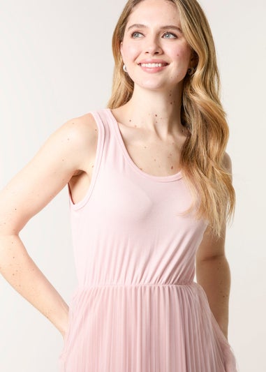 Blue Vanilla Pink Crochet Top Pleat Dress