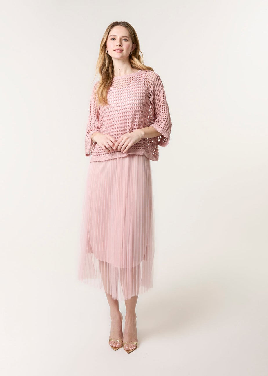 Blue Vanilla Pink Crochet Top Pleat Dress