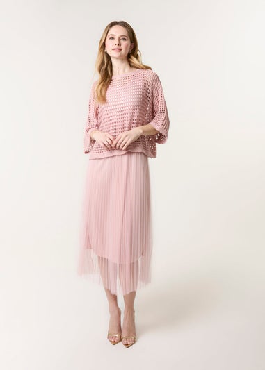 Blue Vanilla Pink Crochet Top Pleat Dress