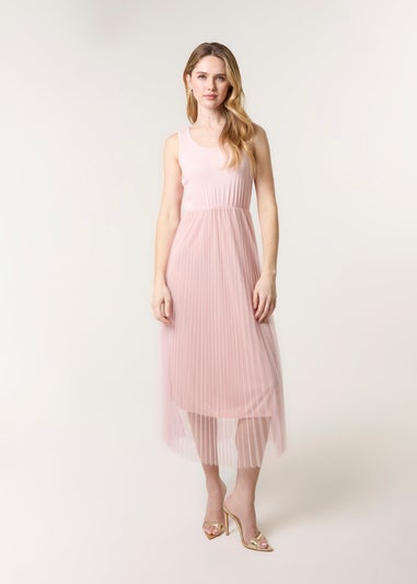 Blue Vanilla Pink Crochet Top Pleat Dress