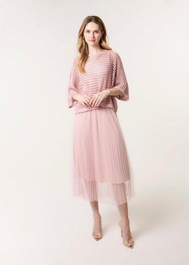 Blue Vanilla Pink Crochet Top Pleat Dress