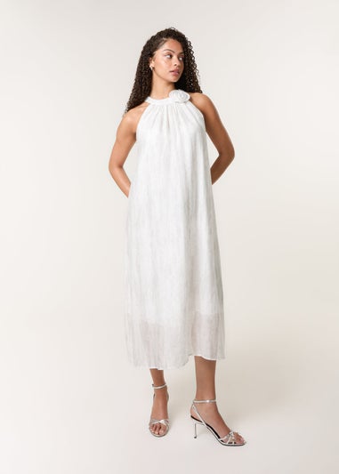 Blue Vanilla Ivory Luxe Rose Detail Halter Neck Dress