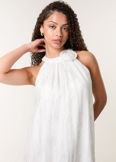 Blue Vanilla Ivory Luxe Rose Detail Halter Neck Dress