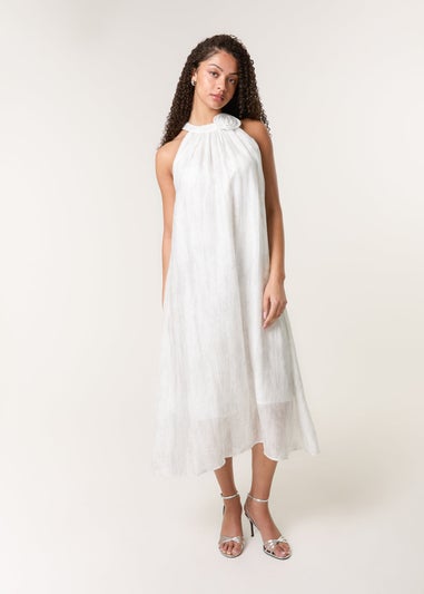 Blue Vanilla Ivory Luxe Rose Detail Halter Neck Dress