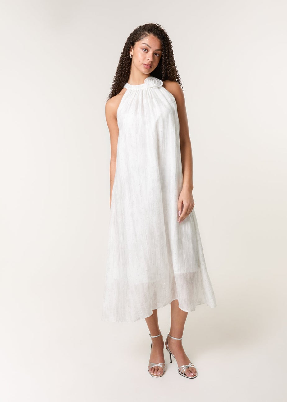 Blue Vanilla Ivory Luxe Rose Detail Halter Neck Dress