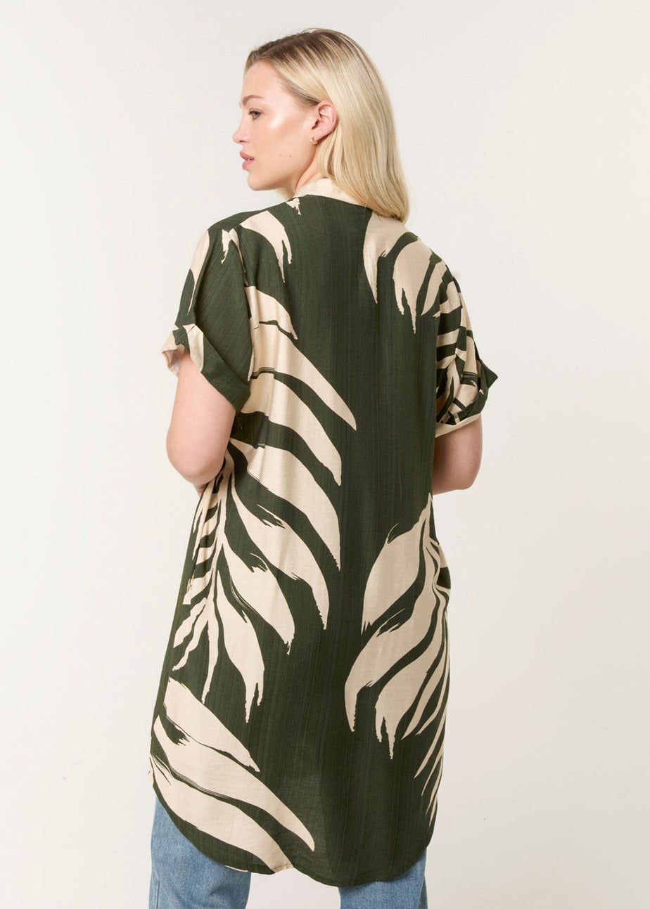 Blue Vanilla Khaki Palm Print Tunic Top