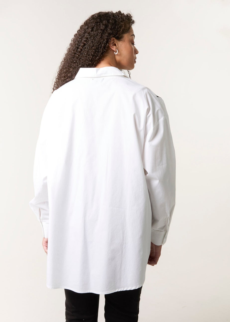 Blue Vanilla White Oversized Embroidered Shirt