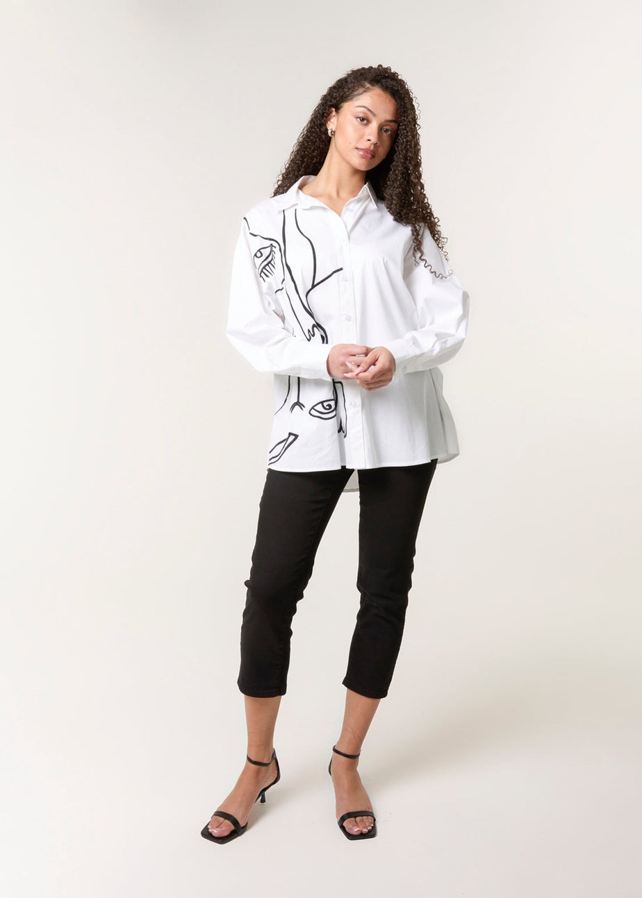 Blue Vanilla White Oversized Embroidered Shirt