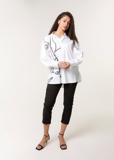 Blue Vanilla White Oversized Embroidered Shirt