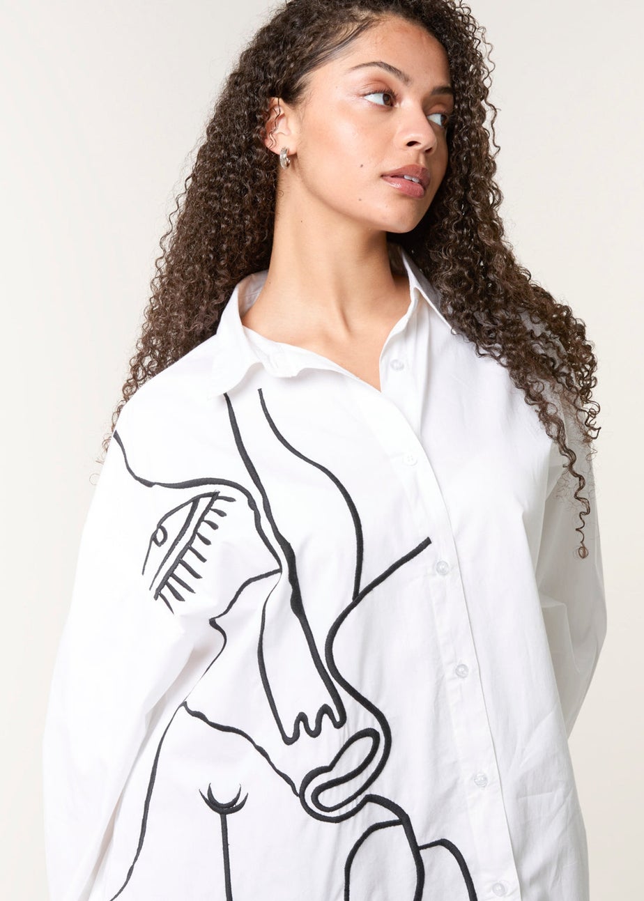 Blue Vanilla White Oversized Embroidered Shirt