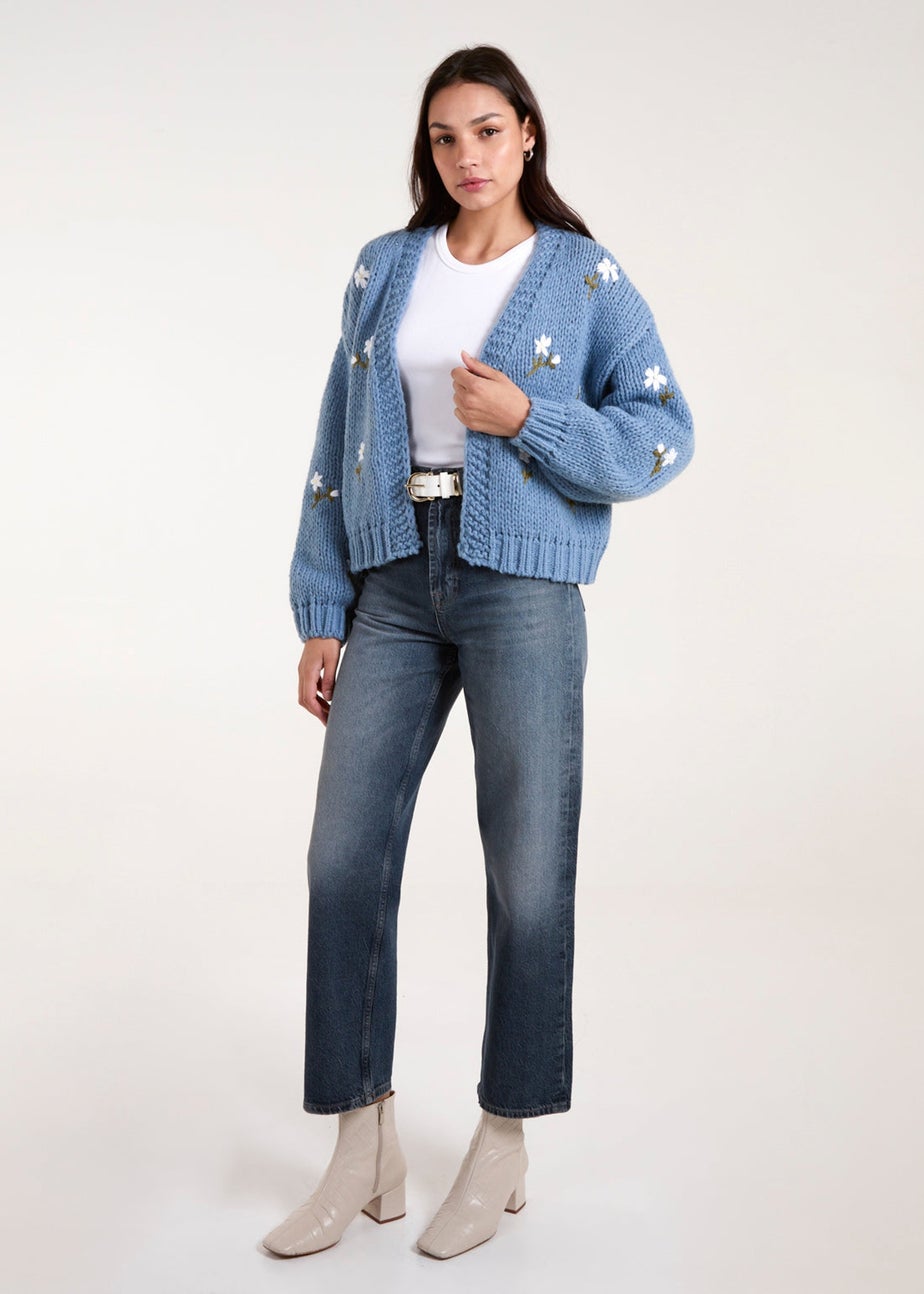 Blue Vanilla Blue Flower Embroidery Detailed Cardigan