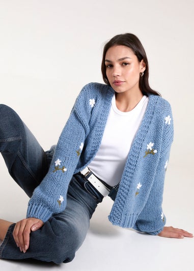 Blue Vanilla Blue Flower Embroidery Detailed Cardigan